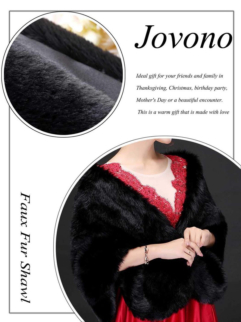 Jovono Women's Bride Wedding Fur Shawl Wrap - Bridal Scarf and Wraps for Women (Black) - Image 5